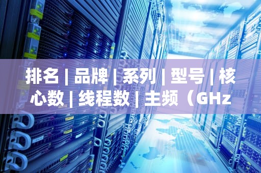排名 | 品牌 | 系列 | 型号 | 核心数 | 线程数 | 主频（GHz） | 缓存（MB） | 制程工艺 | 性能指数（PassMark）