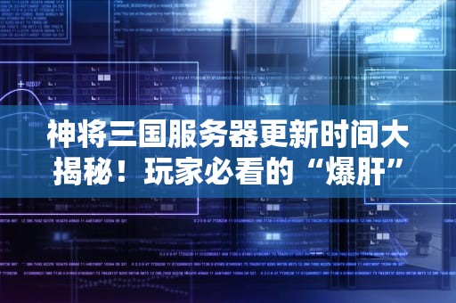 神将三国服务器更新时间大揭秘！玩家必看的“爆肝”指南