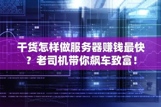 干货怎样做服务器赚钱最快？老司机带你飙车致富！