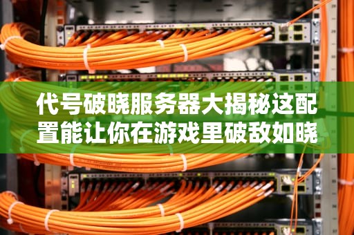 代号破晓服务器大揭秘这配置能让你在游戏里破敌如晓吗？